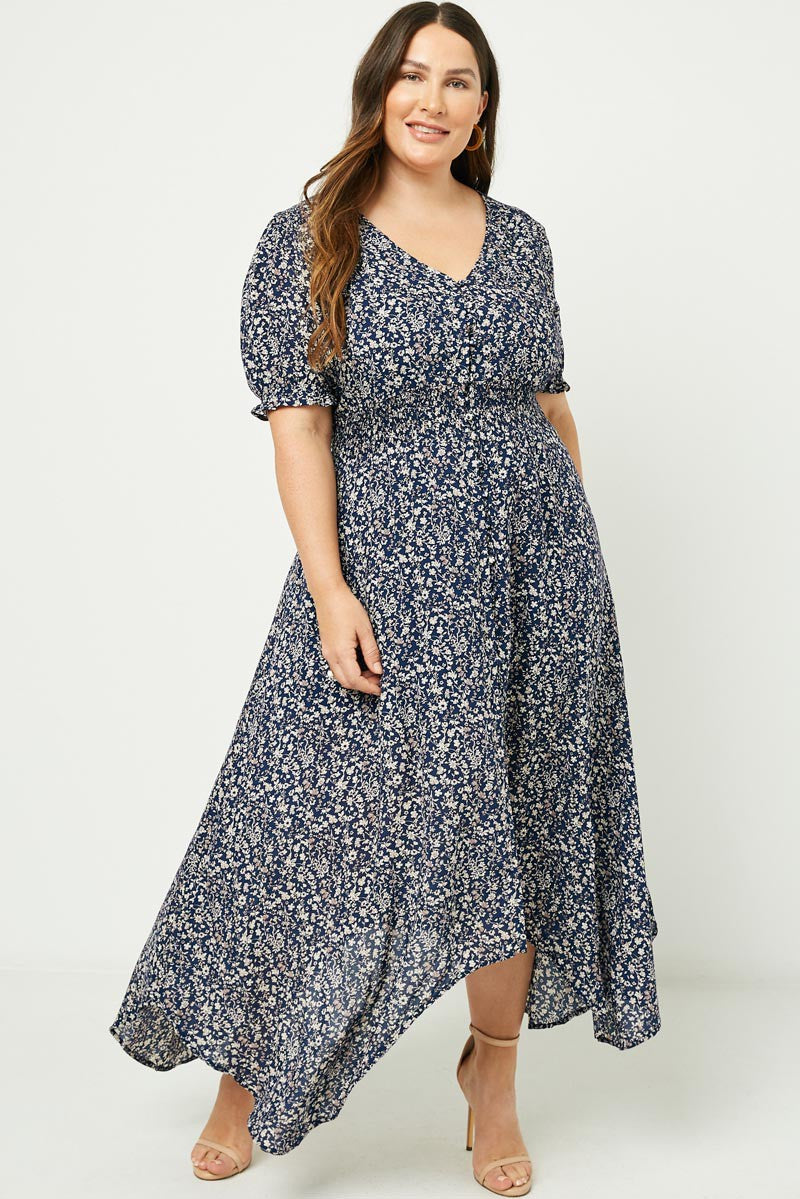 Floral Ruched Waist Maxi Dress Plus