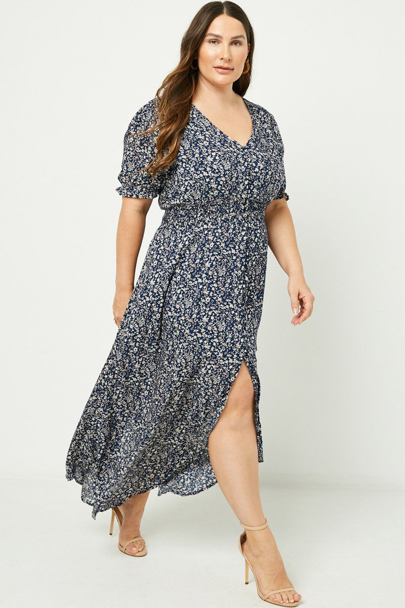 Floral Ruched Waist Maxi Dress Plus