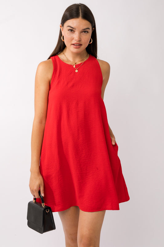 Swing Sleeveless Dress-Red