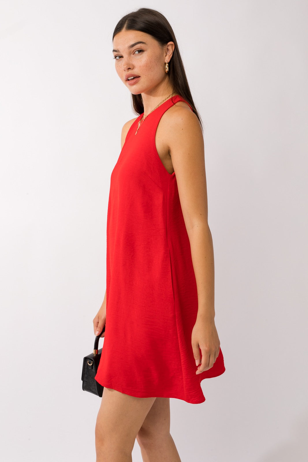 Swing Sleeveless Dress-Red