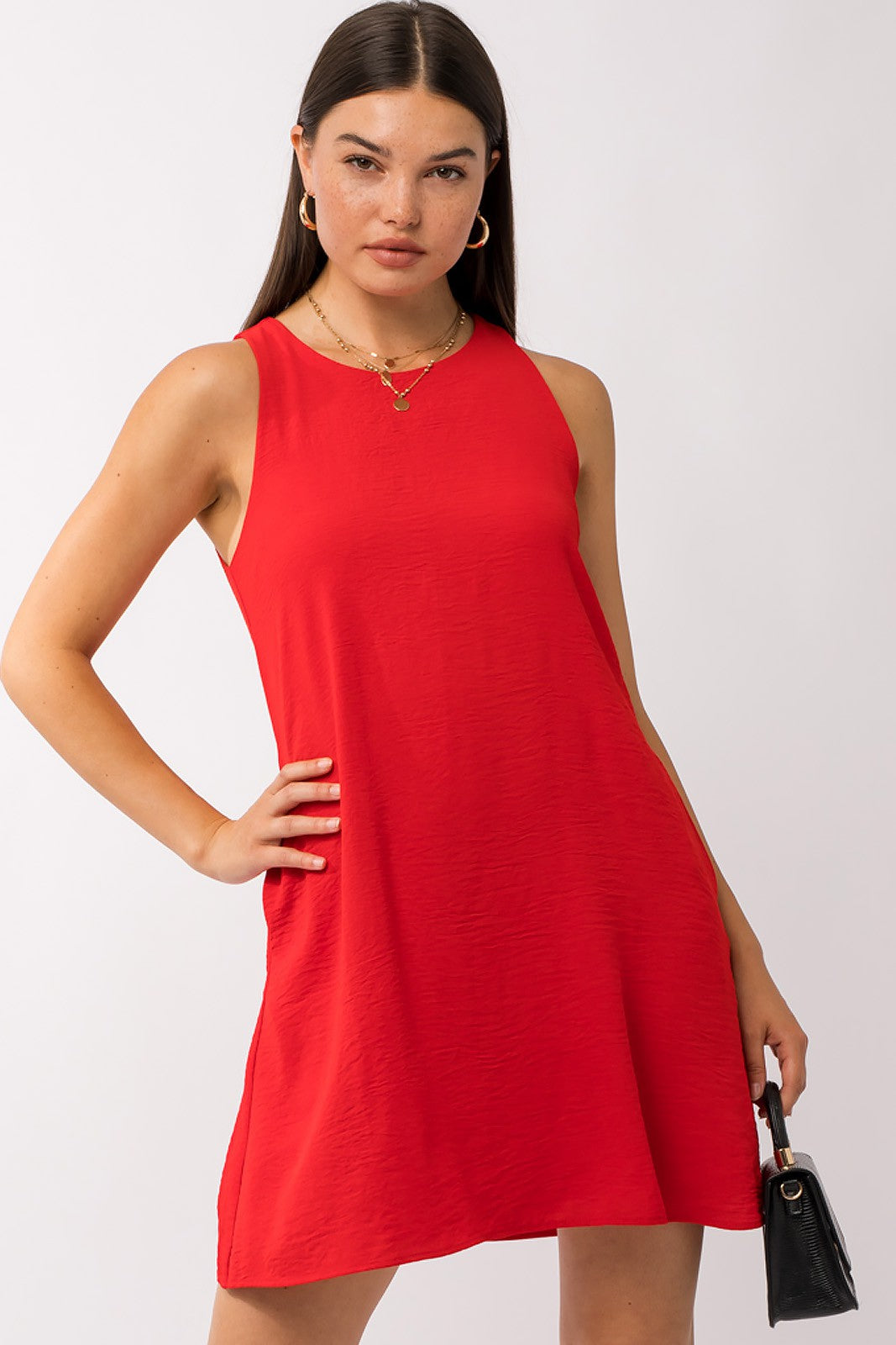 Swing Sleeveless Dress-Red