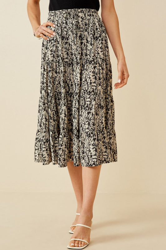 Botanical Print Elastic Waist Tiered Skirt