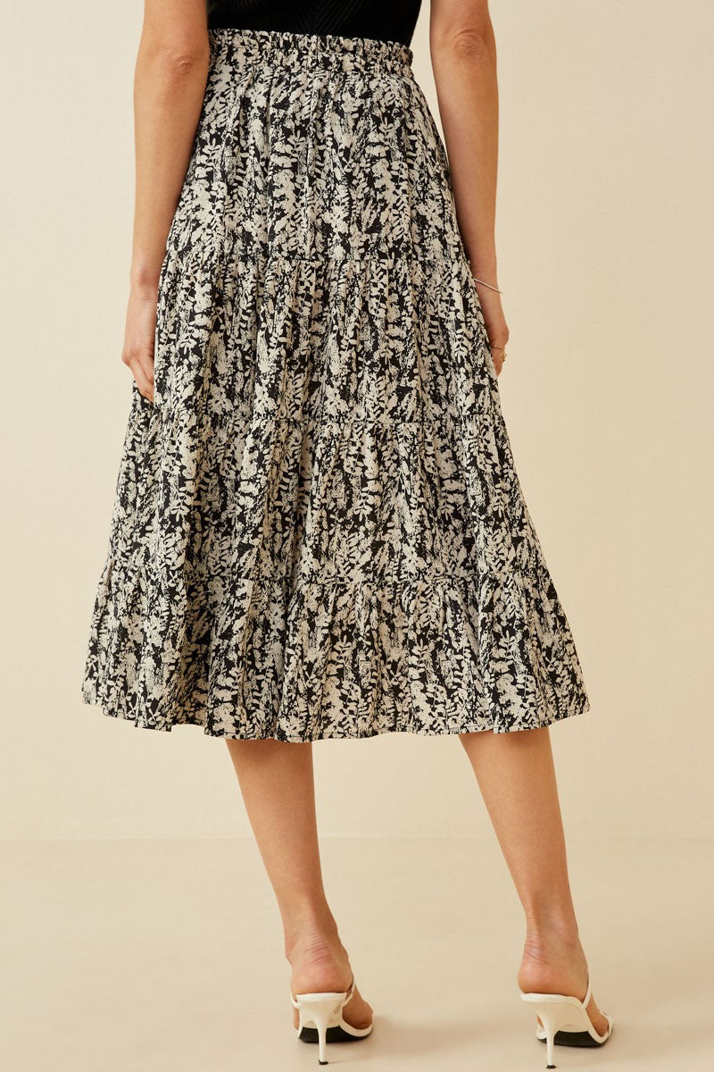 Botanical Print Elastic Waist Tiered Skirt