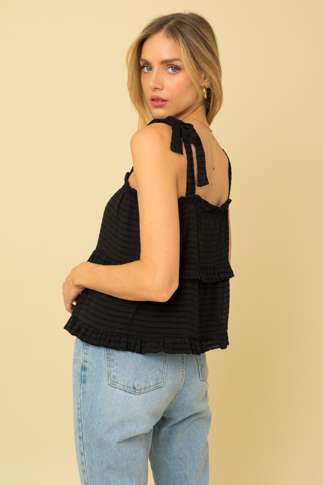 Tie Strap Black Tiered Tank