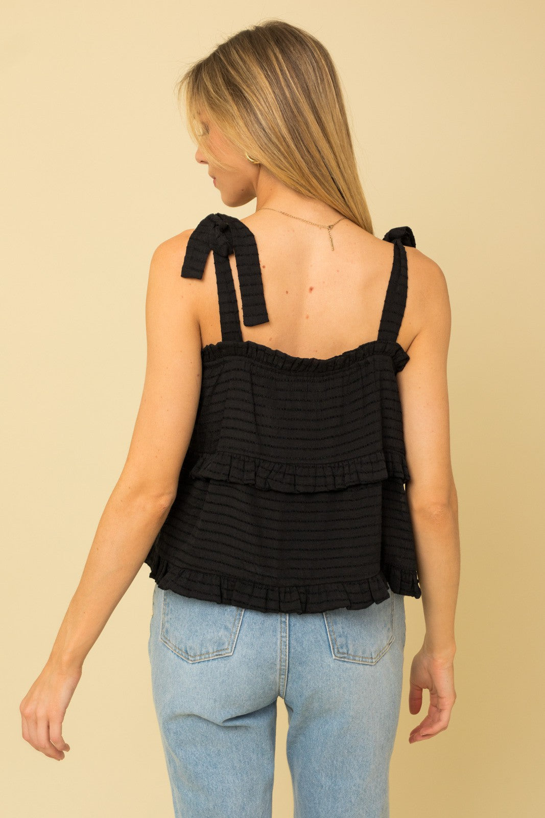 Tie Strap Black Tiered Tank