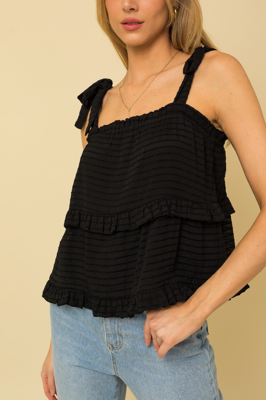 Tie Strap Black Tiered Tank