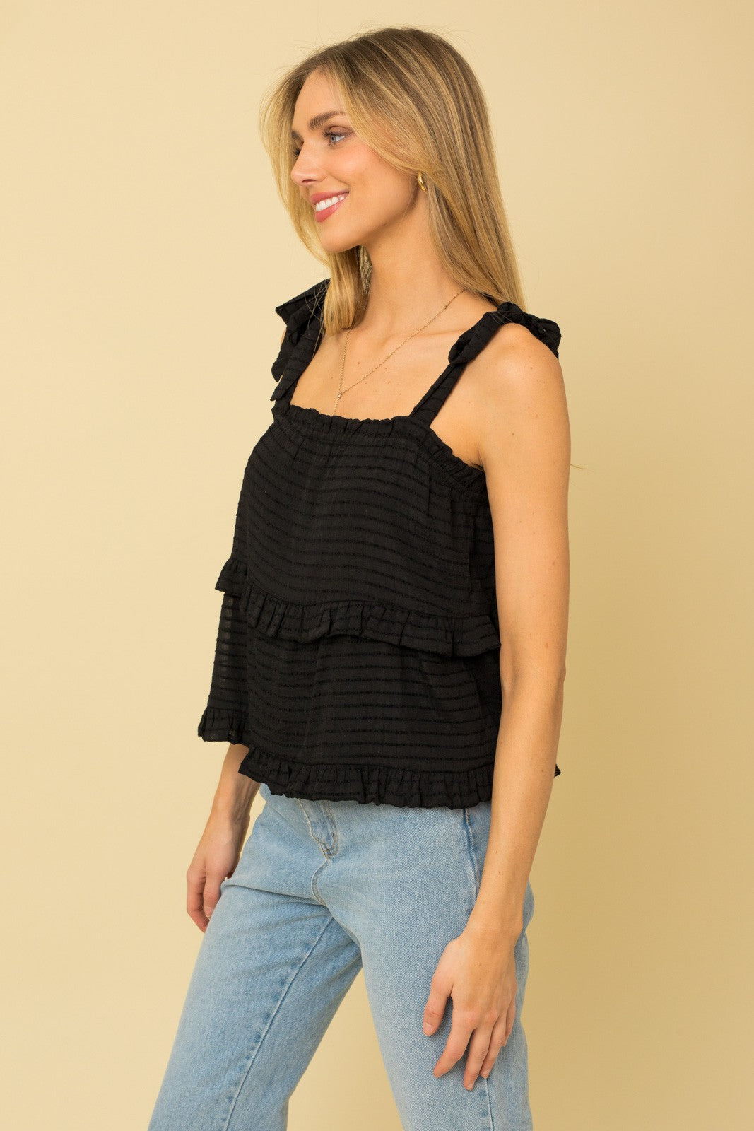 Tie Strap Black Tiered Tank