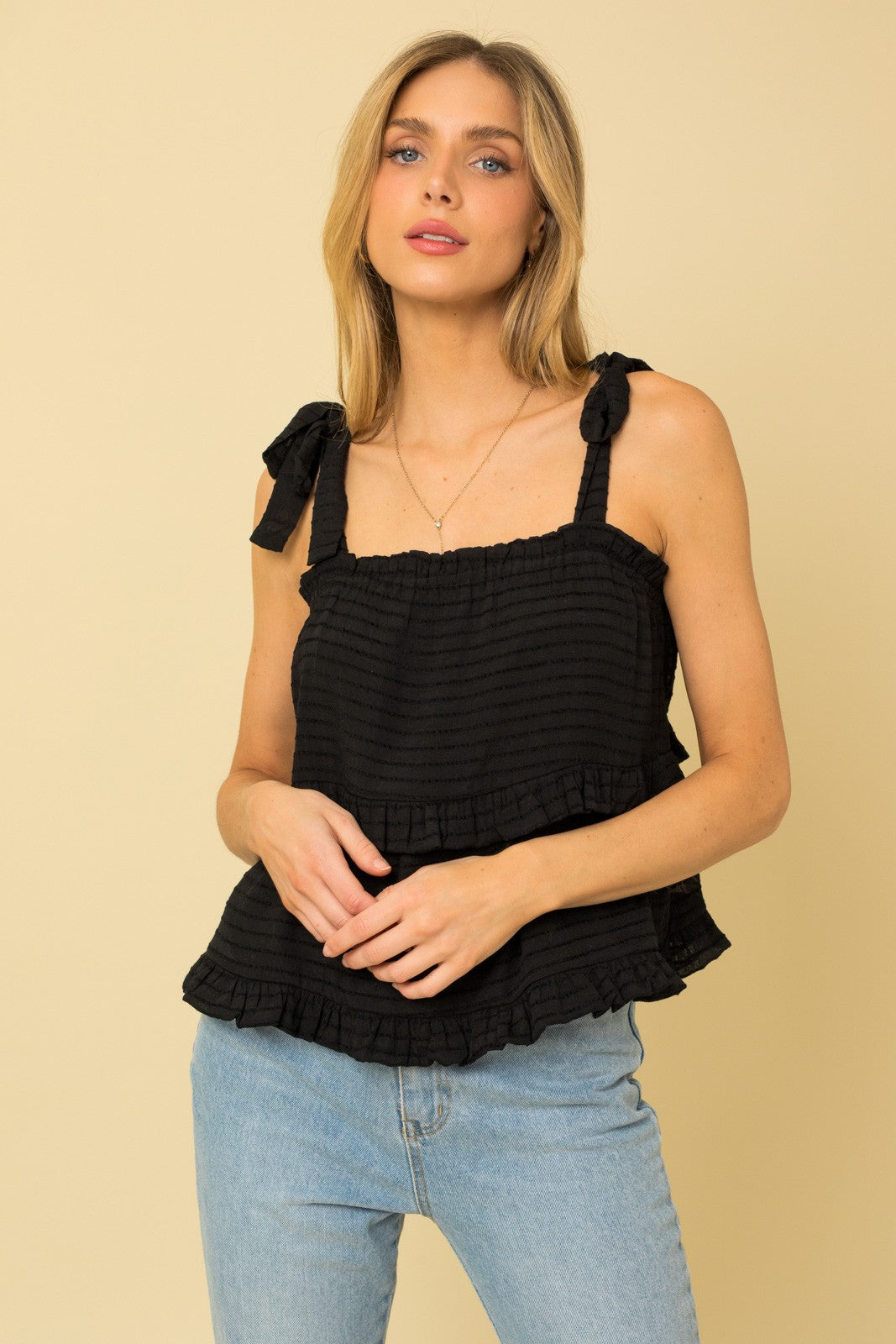 Tie Strap Black Tiered Tank