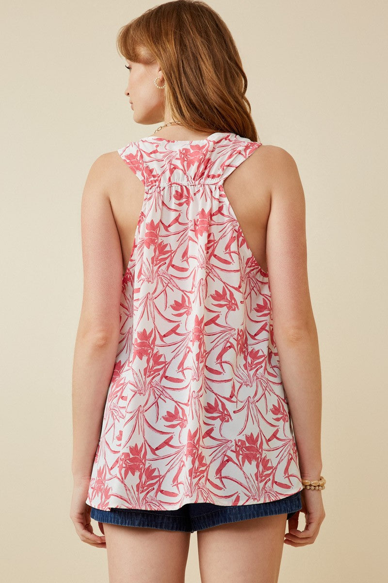 Tropical Floral Smocked Tank