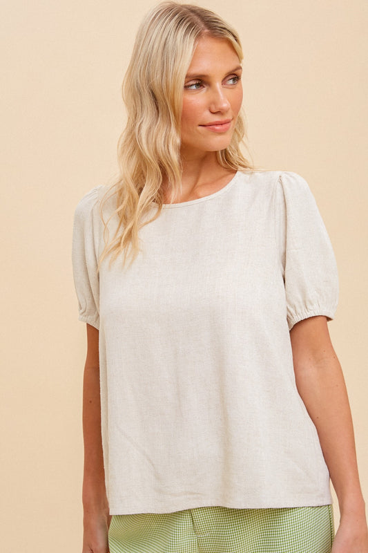 Textured Woven Bubble Sleeve Top