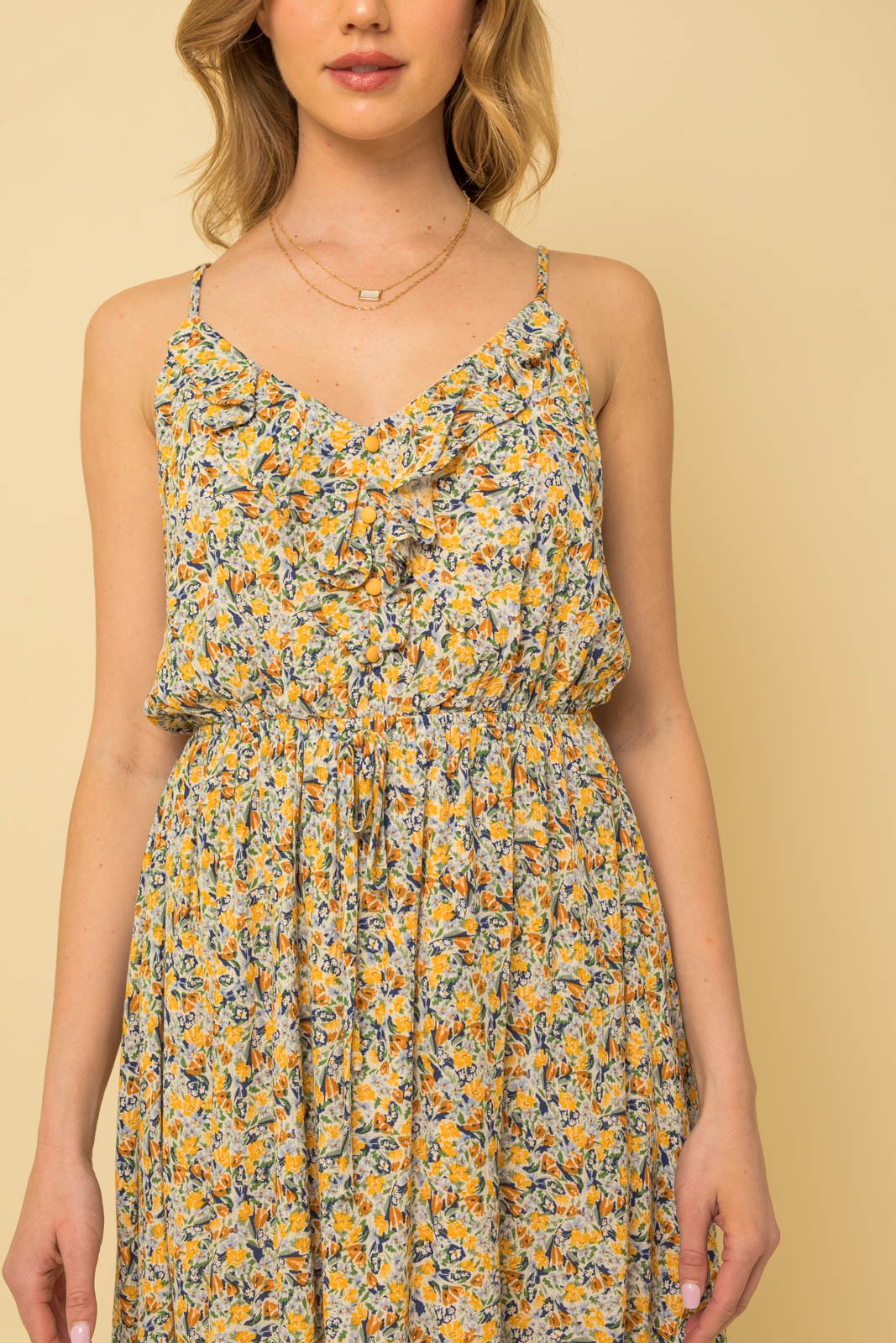 Ruffle Front Floral Strappy Dress