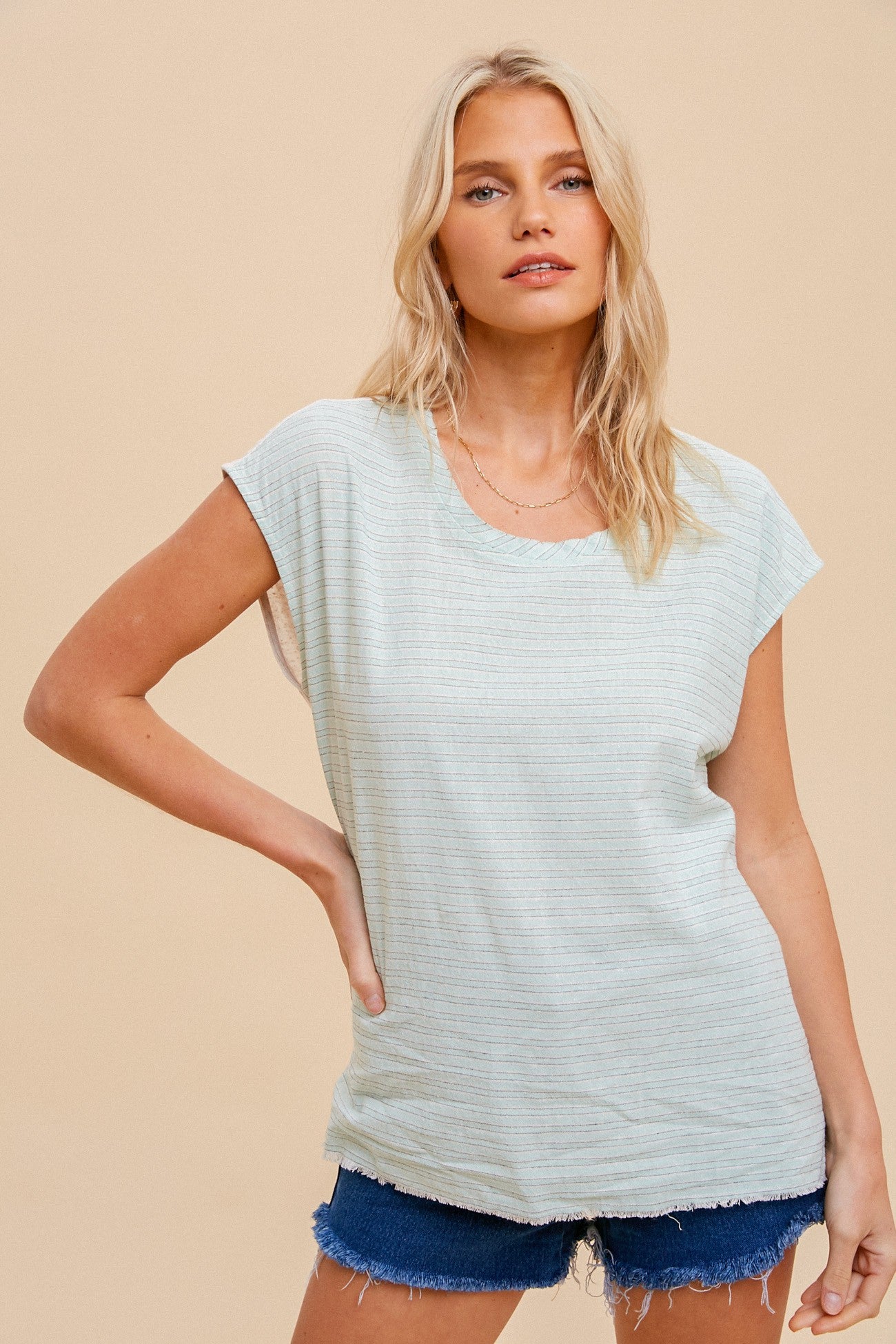 Raw Edge Linen Blend Tee