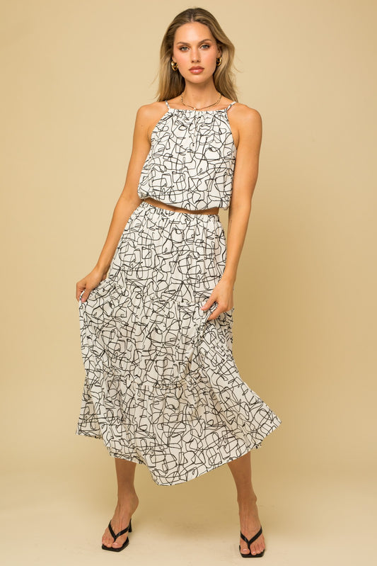 Abstract Printed Two Piece Skirt Set