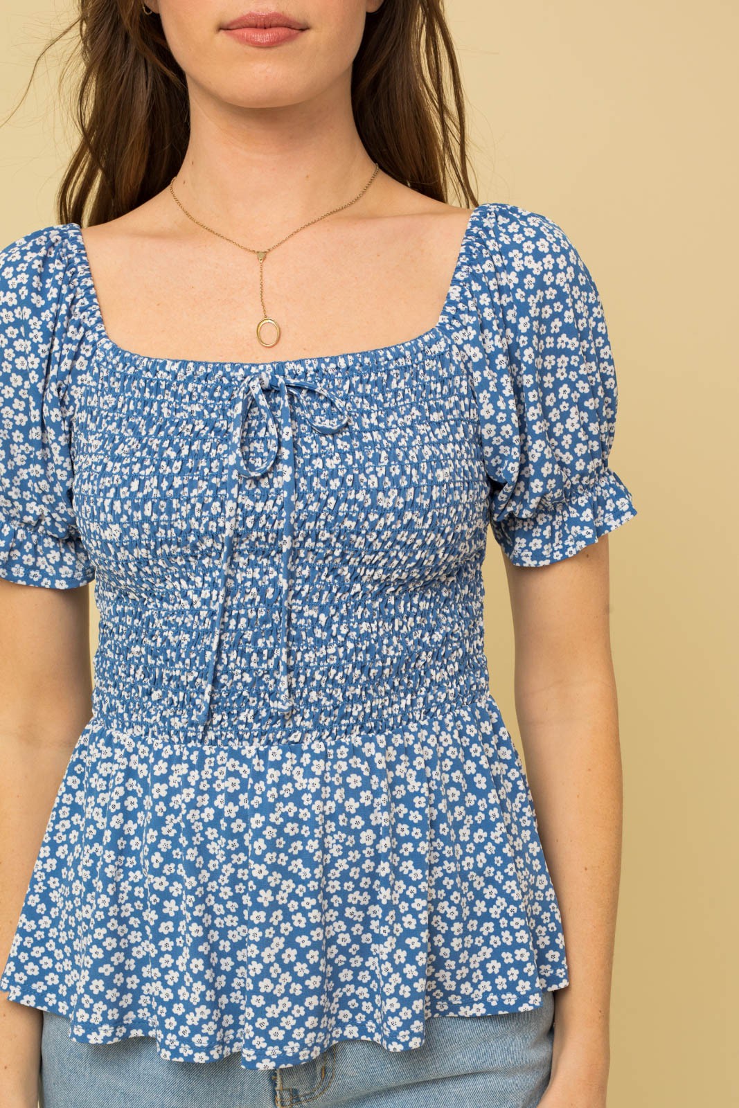 Short Sleeve Smocked Bodice Top