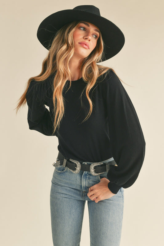 Pointelle Puff Sleeve Sweater