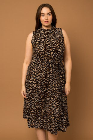 Plus Printed Midi Dress with Waist Definition