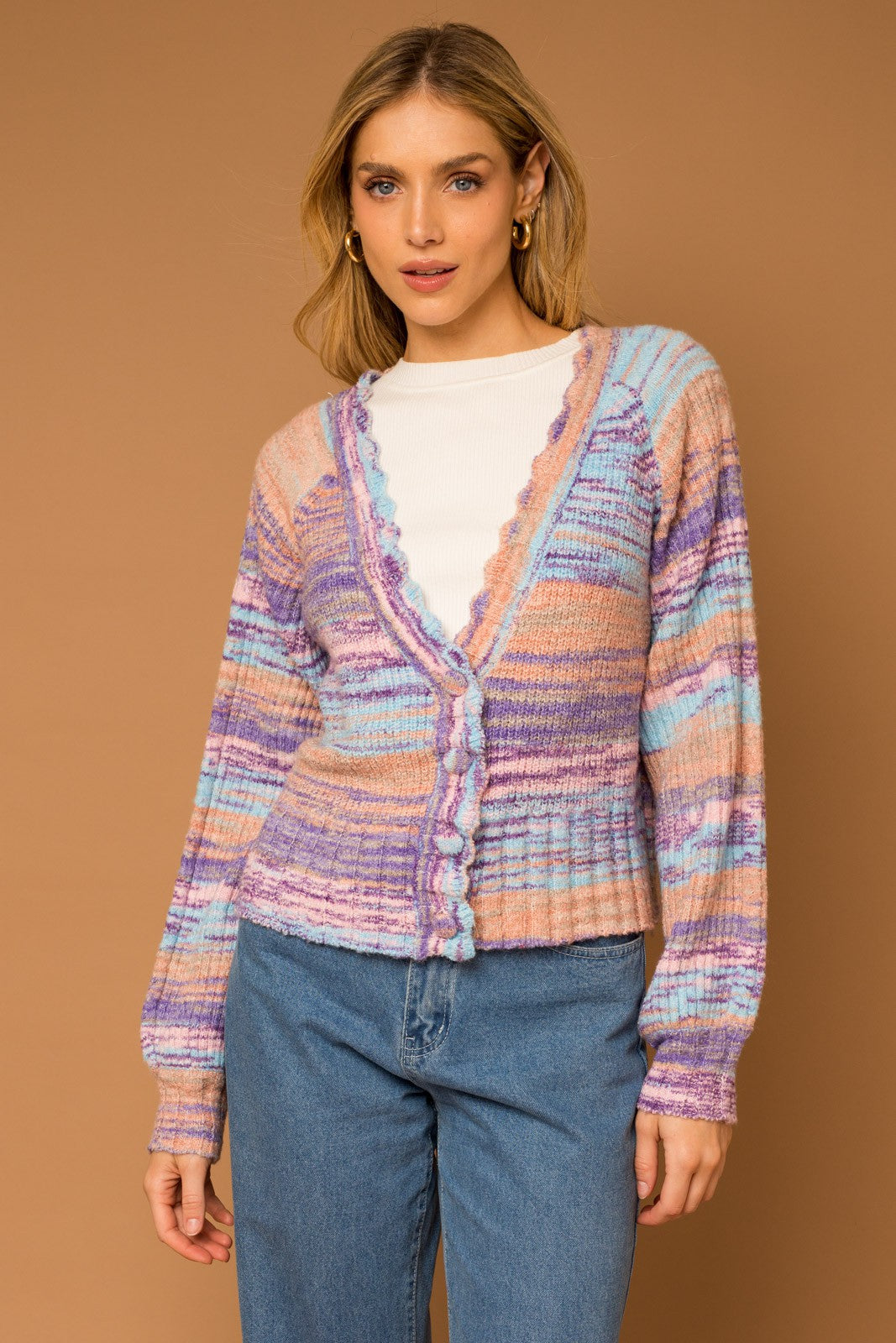 Multi Color Scallop Detail Cardigan