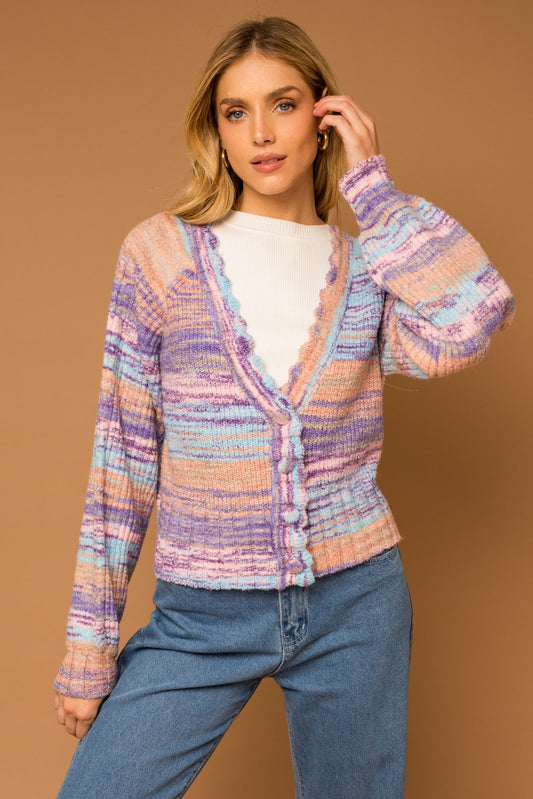 Multi Color Scallop Detail Cardigan