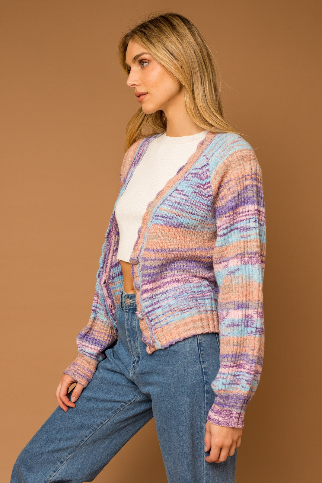 Multi Color Scallop Detail Cardigan