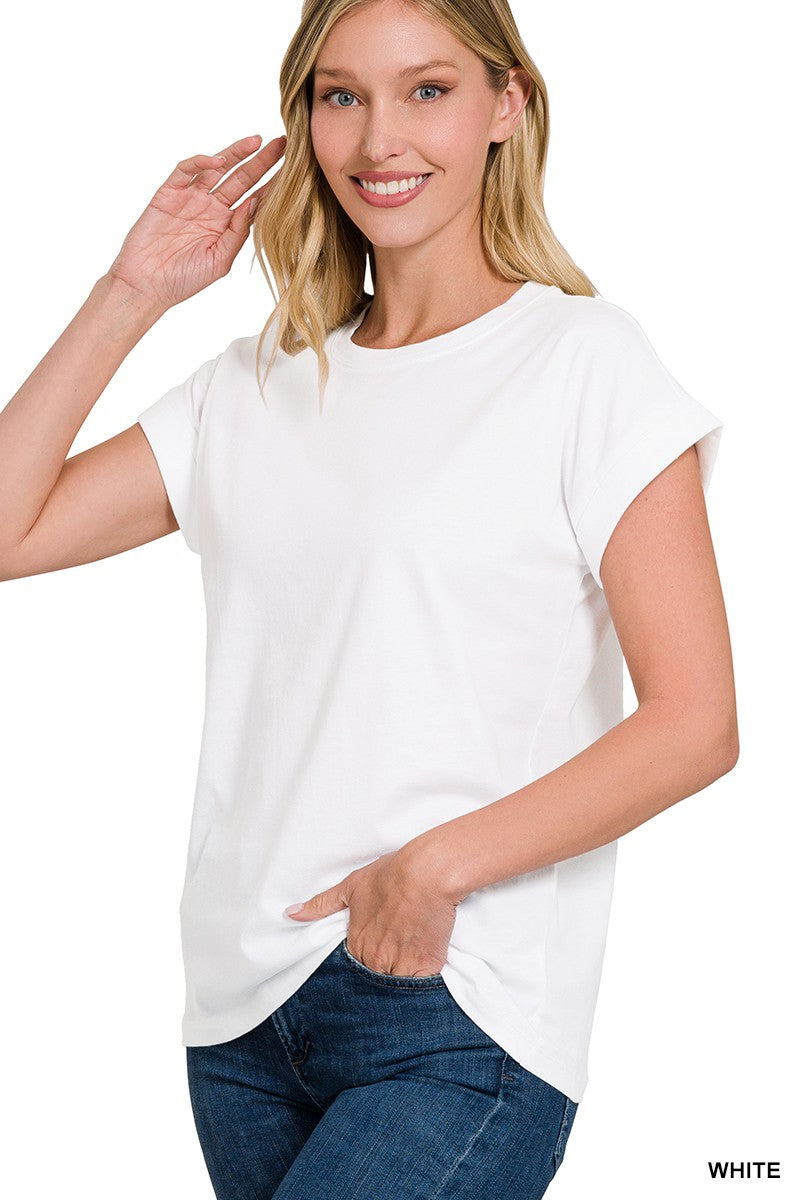 Cotton Tee with Folded Sleeve