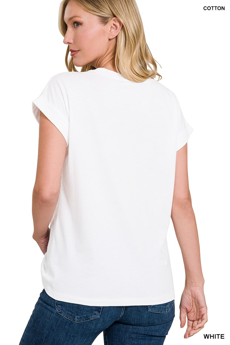 Cotton Tee with Folded Sleeve