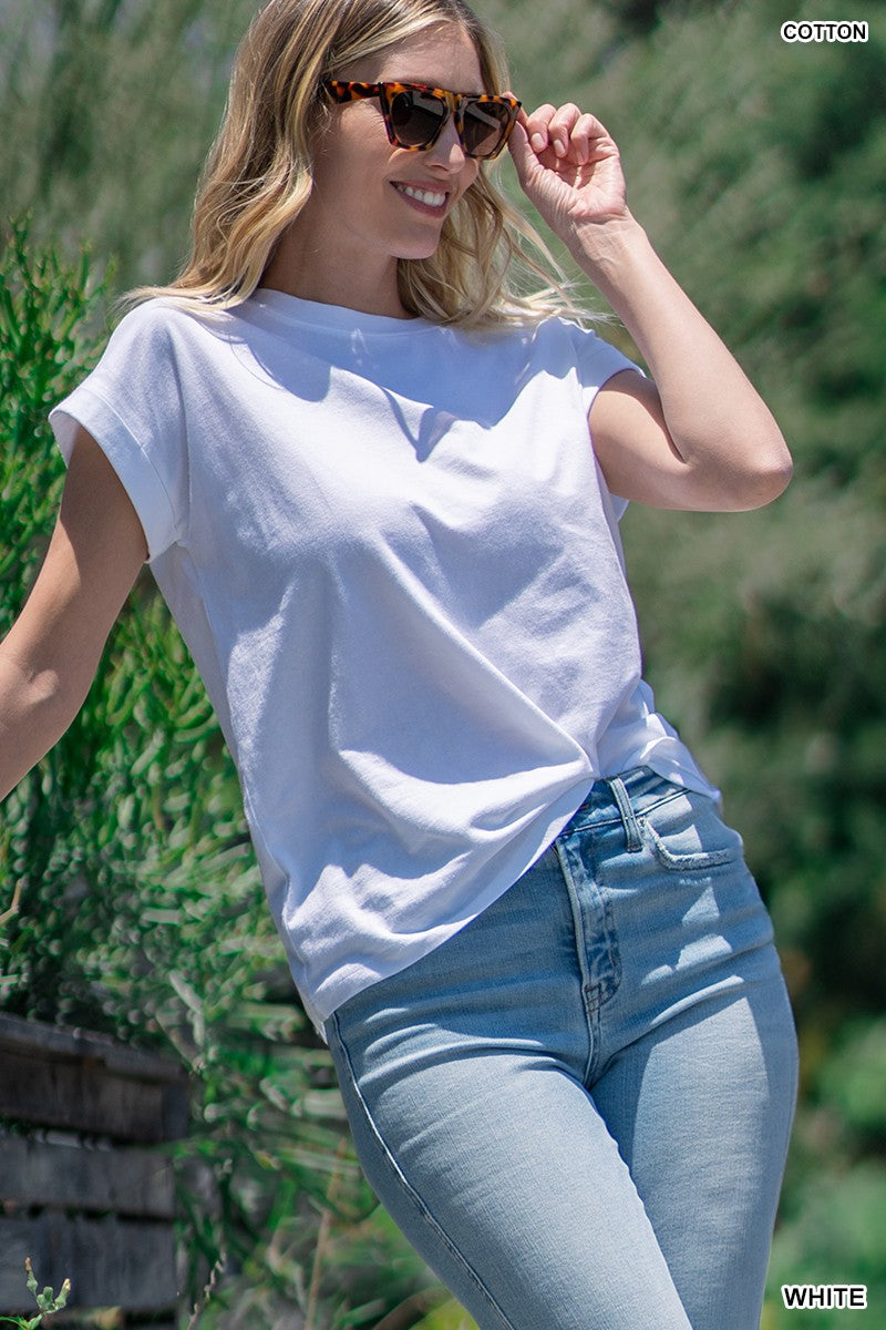 Cotton Tee with Folded Sleeve