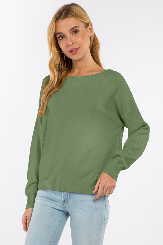 Dreamers Boatneck Pullover Sweater - Heather Olive