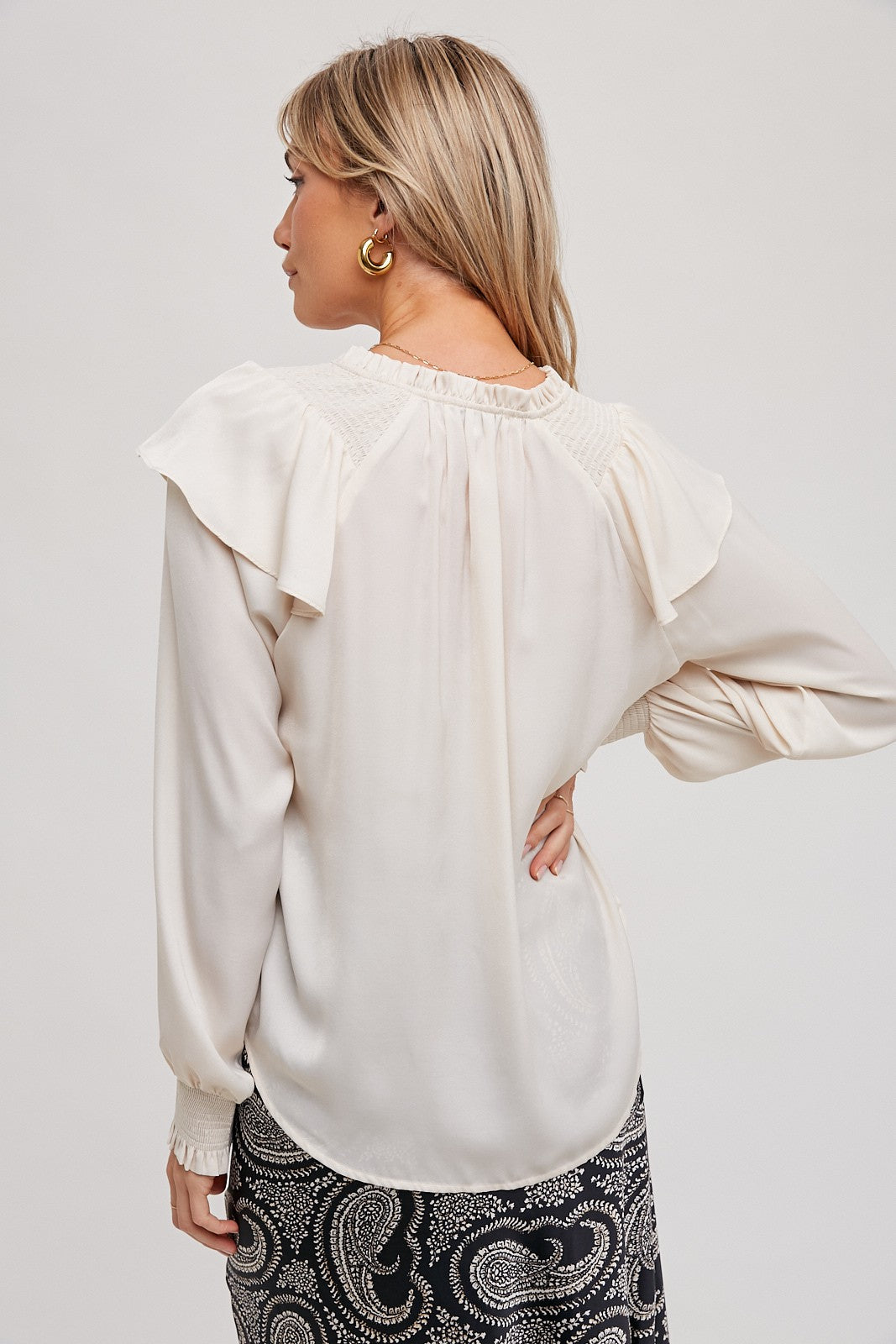 Ruffled Smocking Detail Blouse