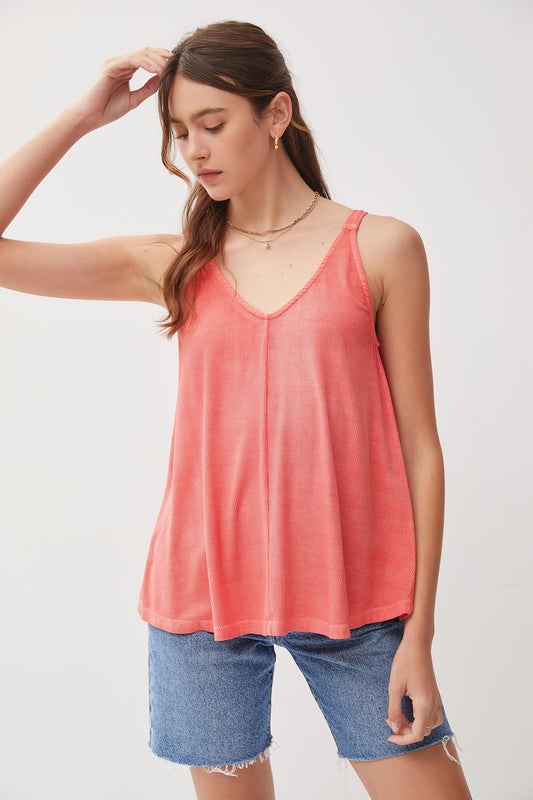 Flowy RIbbed Tank- Poppy