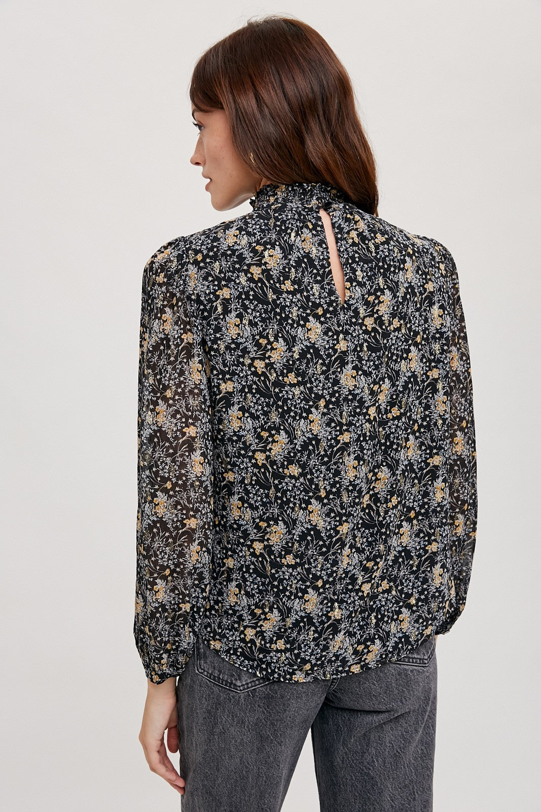 Flower Print Mockneck Blouse