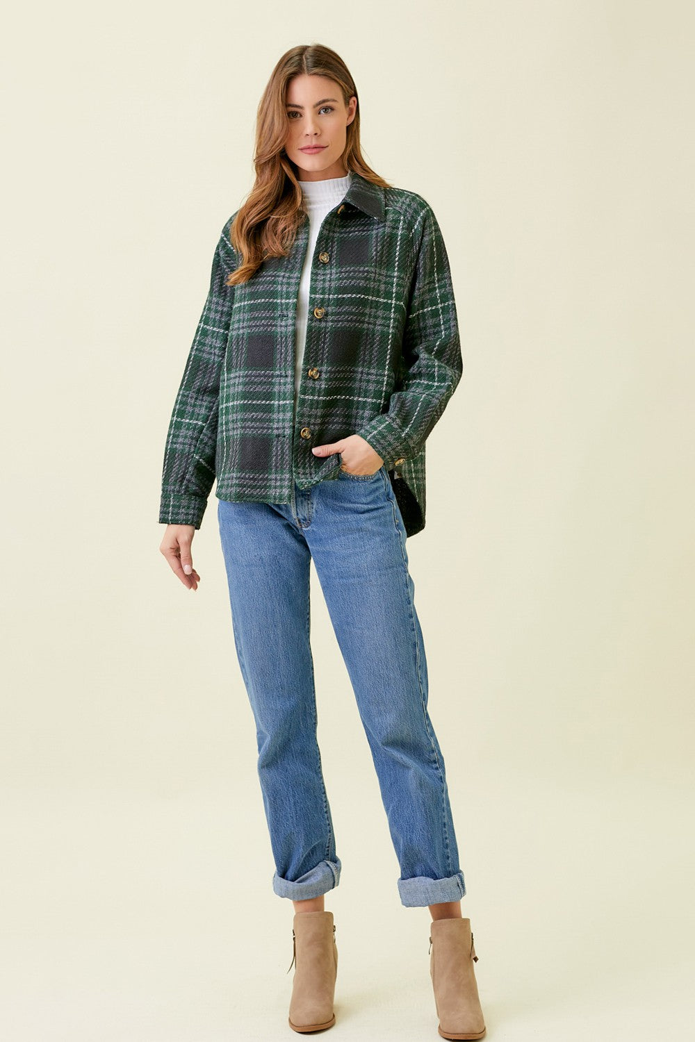 Plaid Shirt Jacket Navy Green