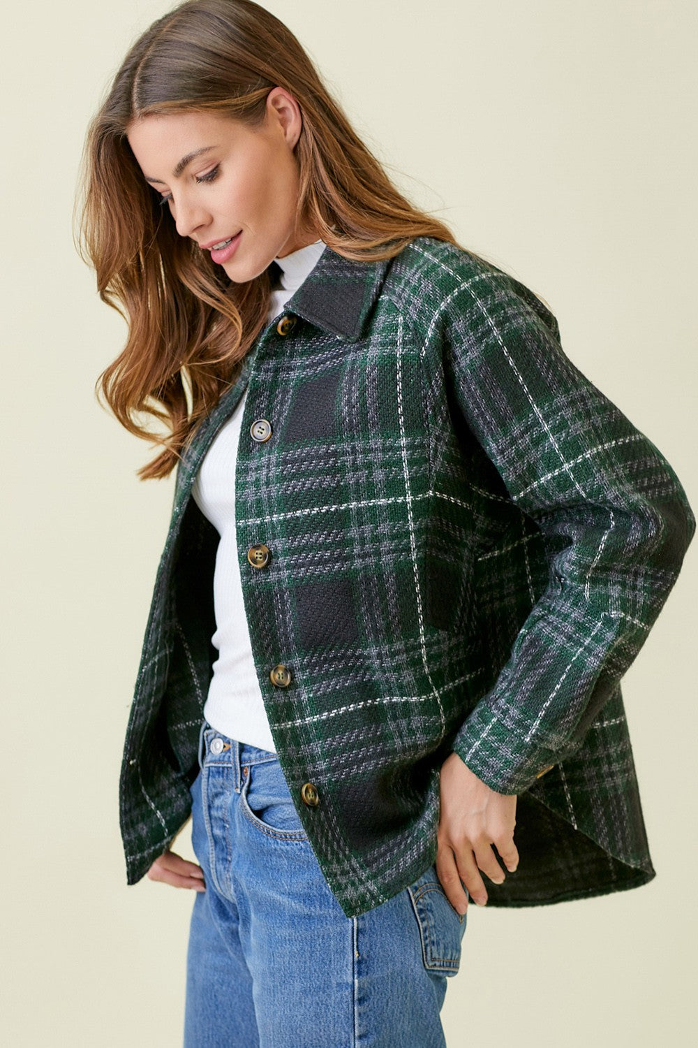 Plaid Shirt Jacket Navy Green