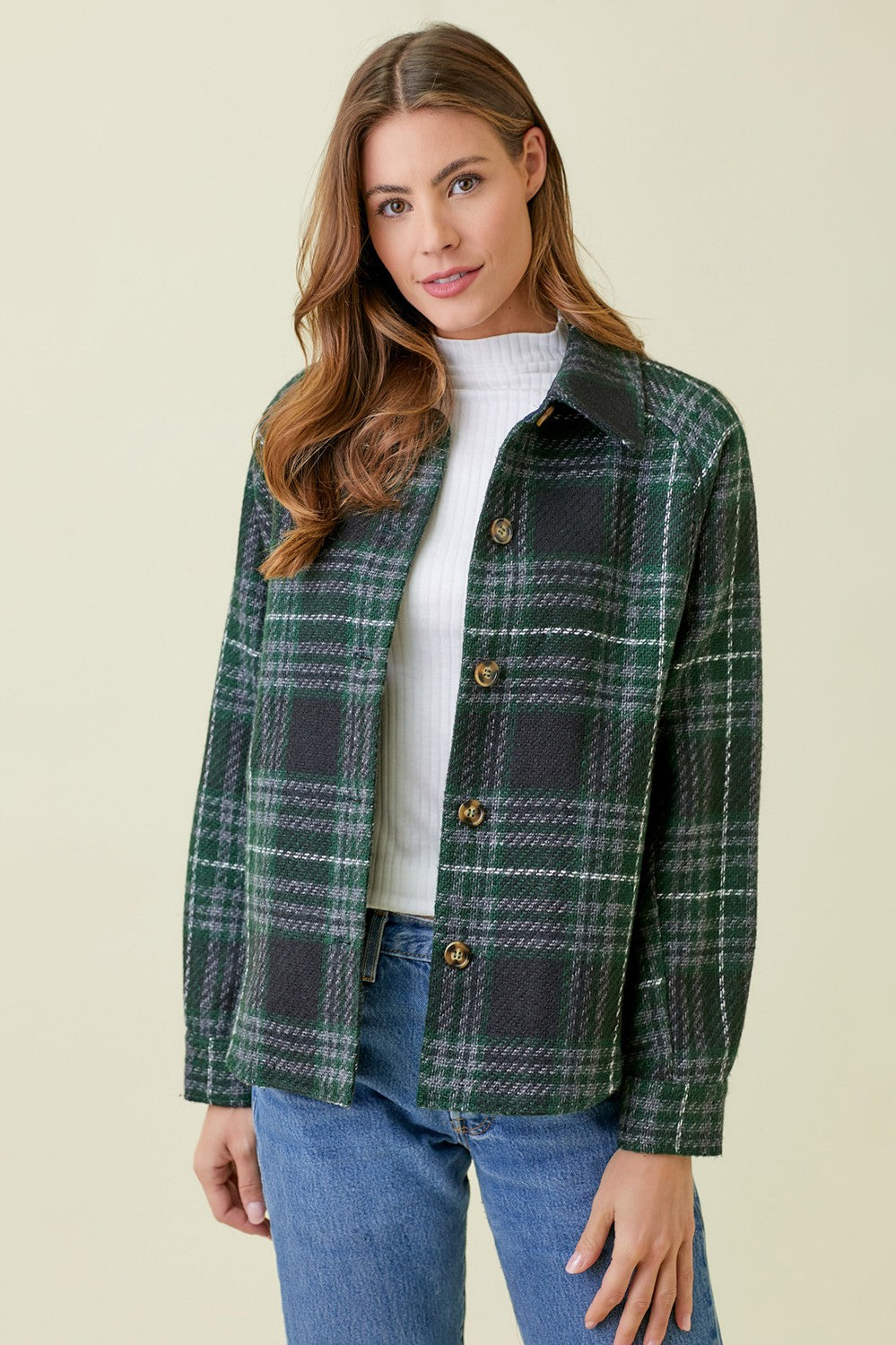 Plaid Shirt Jacket Navy Green