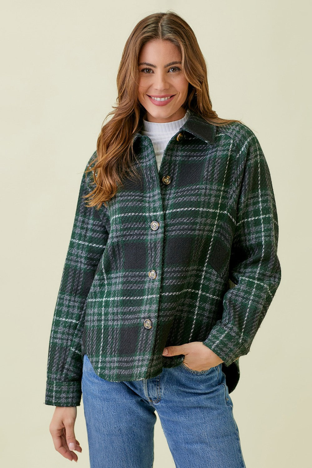 Plaid Shirt Jacket Navy Green