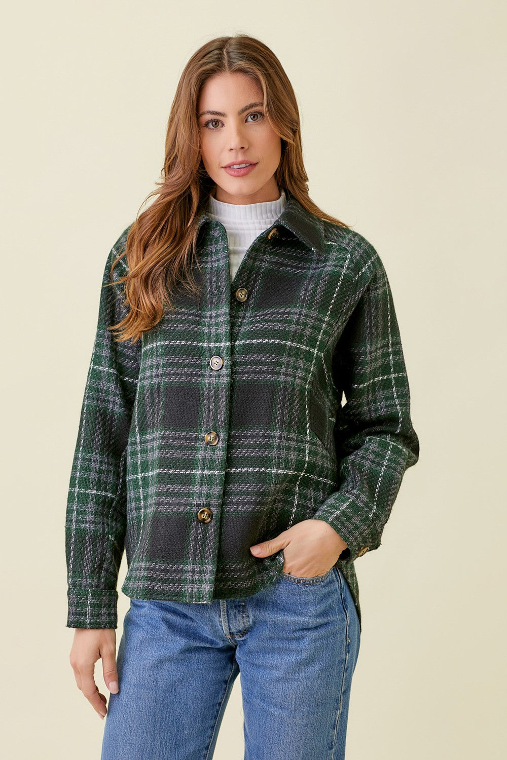 Plaid Shirt Jacket Navy Green