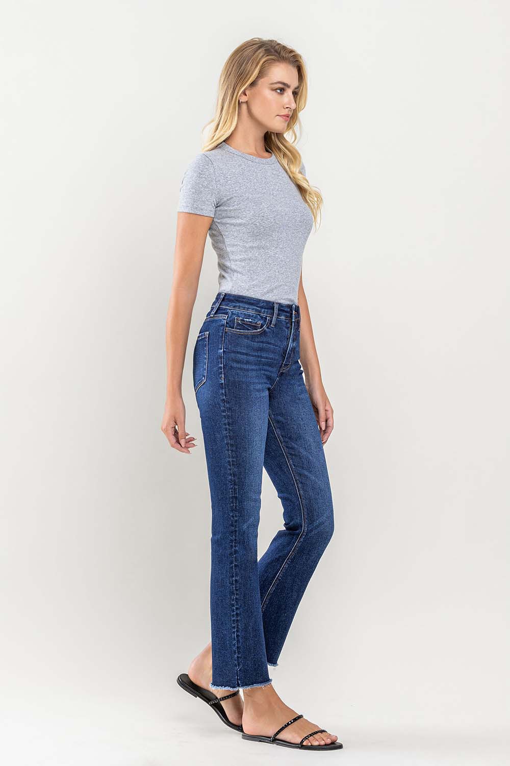 Loveret High Rise Raw Hem Kick Flare Jean