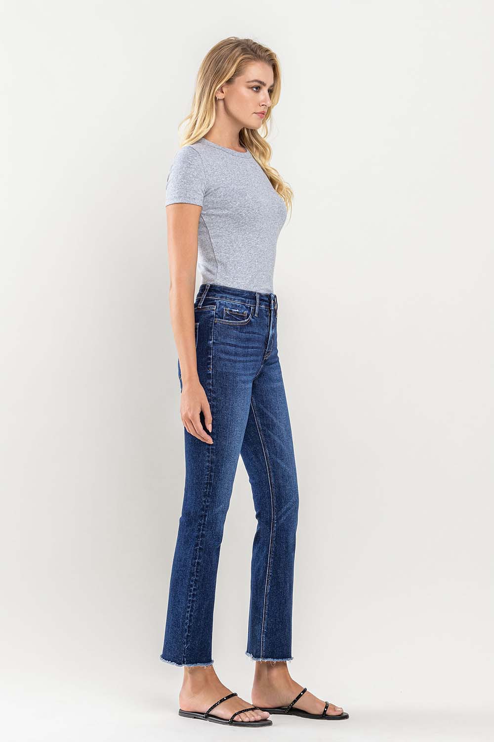 Loveret High Rise Raw Hem Kick Flare Jean