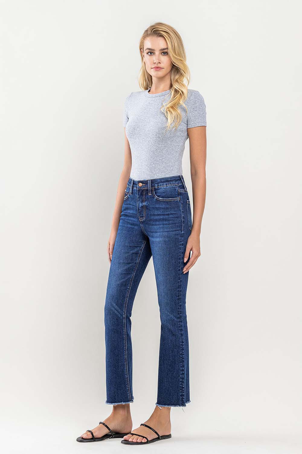 Loveret High Rise Raw Hem Kick Flare Jean