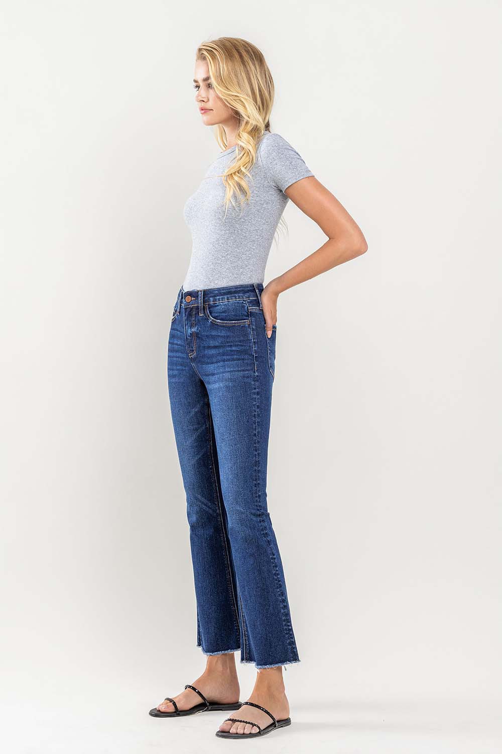 Loveret High Rise Raw Hem Kick Flare Jean