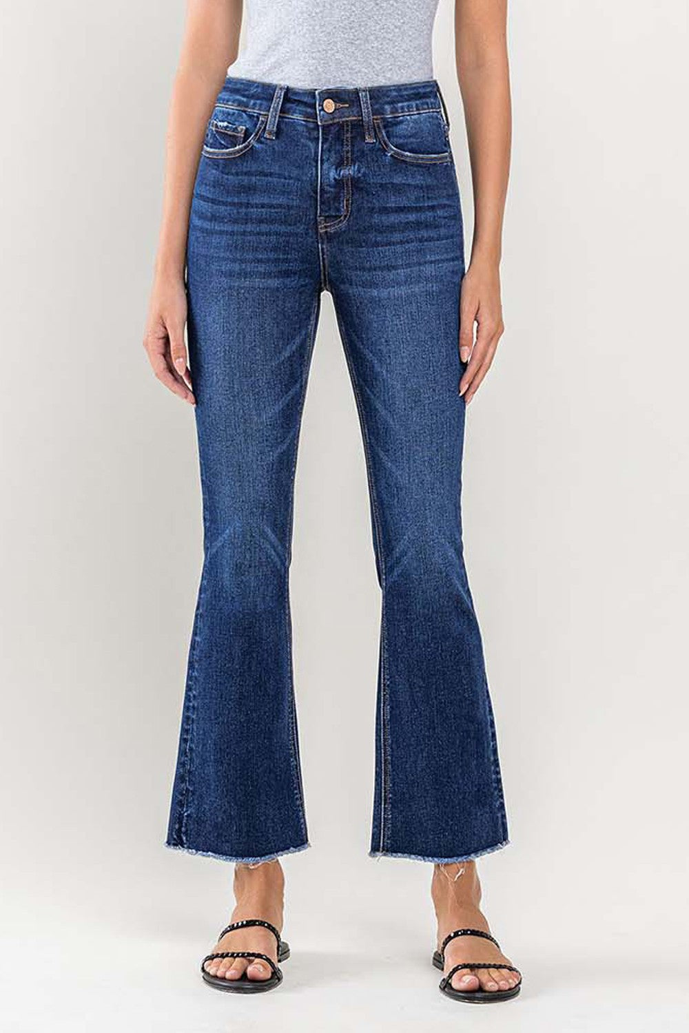 Loveret High Rise Raw Hem Kick Flare Jean