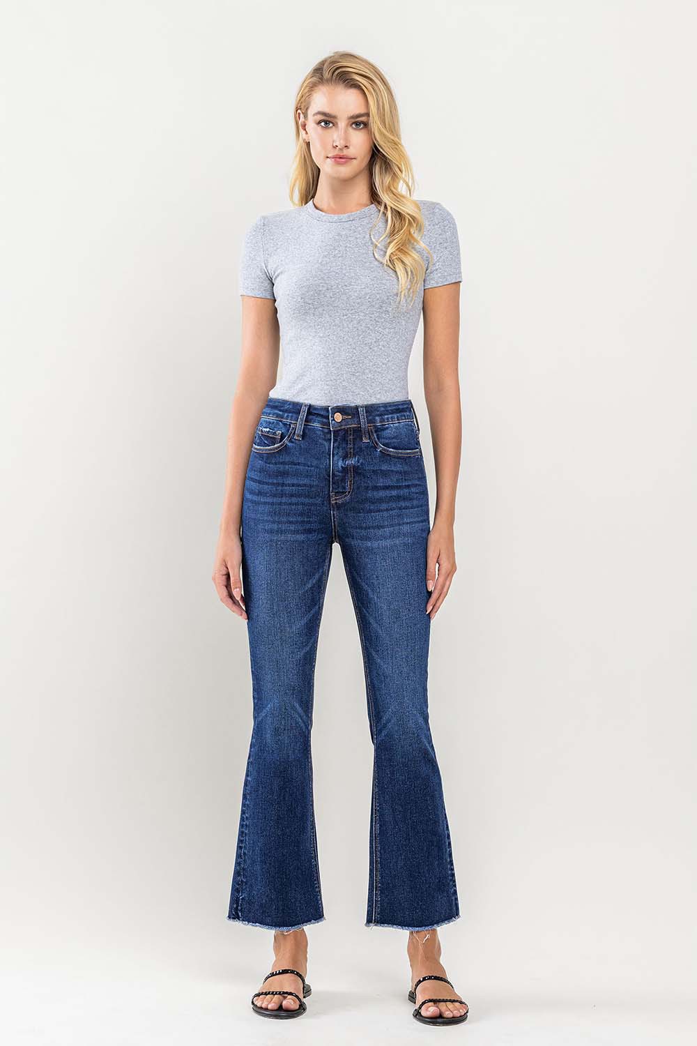 Loveret High Rise Raw Hem Kick Flare Jean