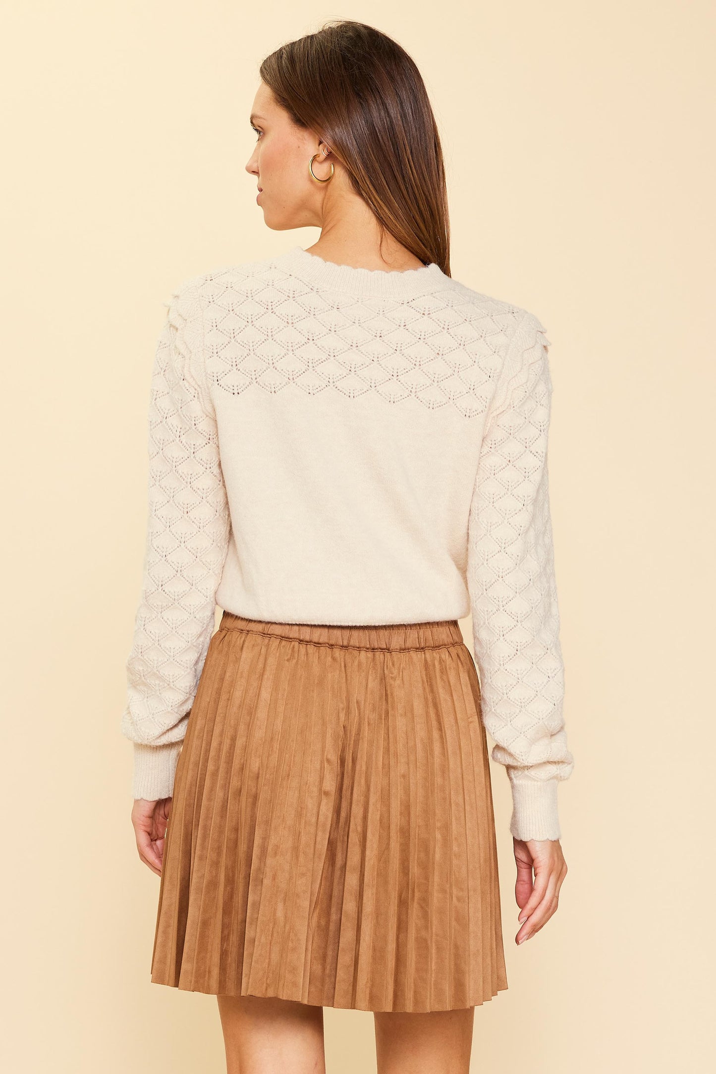 Pointelle Ruffle Feminine Sweater