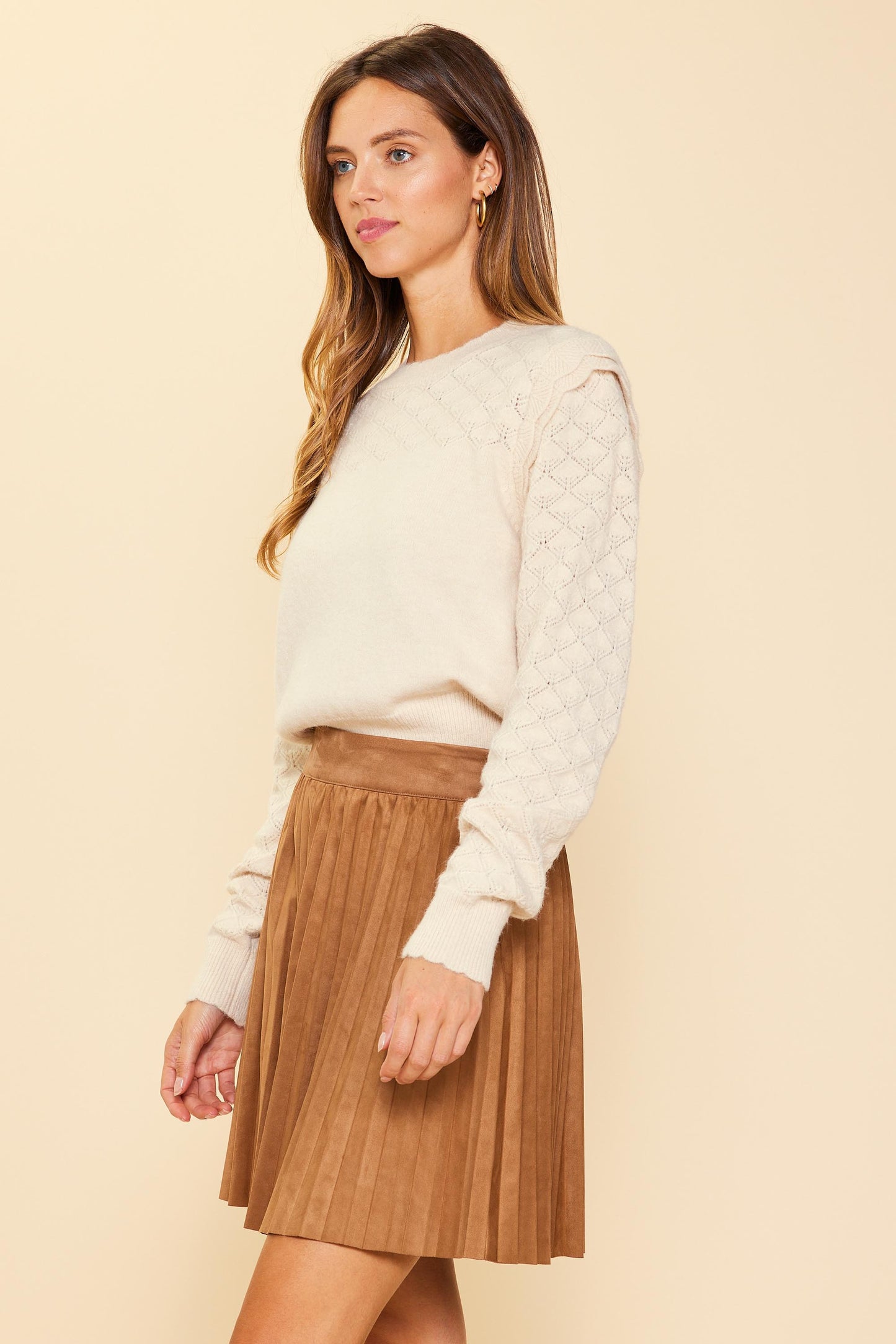 Pointelle Ruffle Feminine Sweater