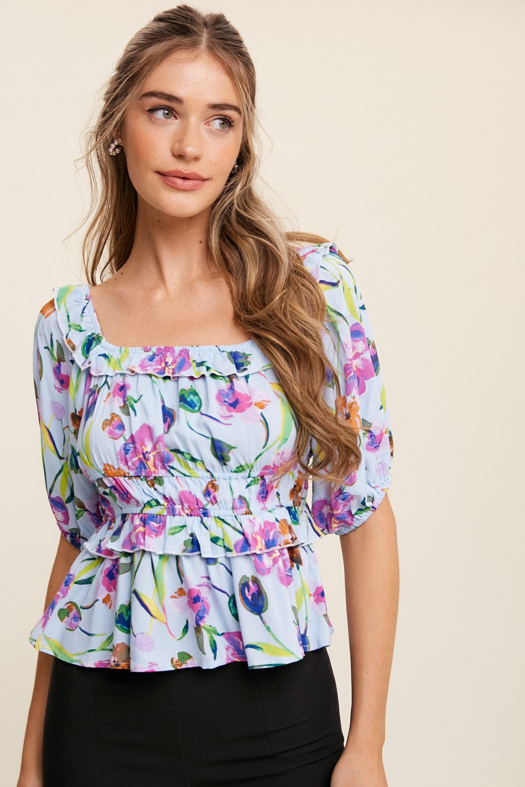 Ruffle Printed Blouse