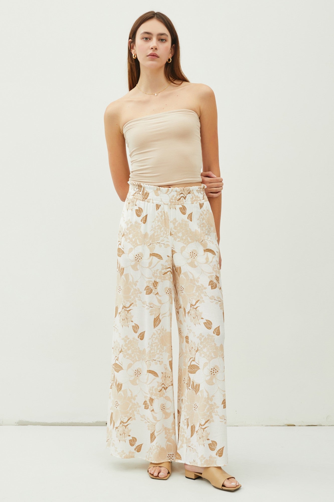 Smocked Waist Floral Wide Leg Pants