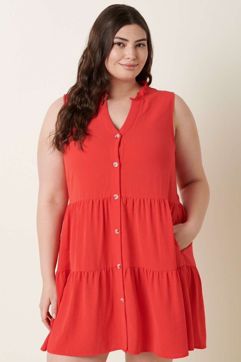 Button Front Sleeveless Dress- PLUS