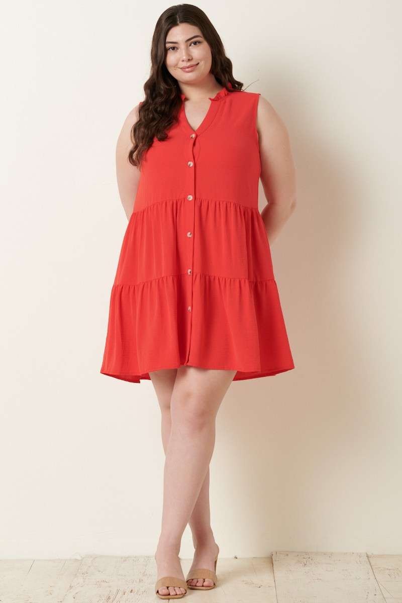 Button Front Sleeveless Dress- PLUS