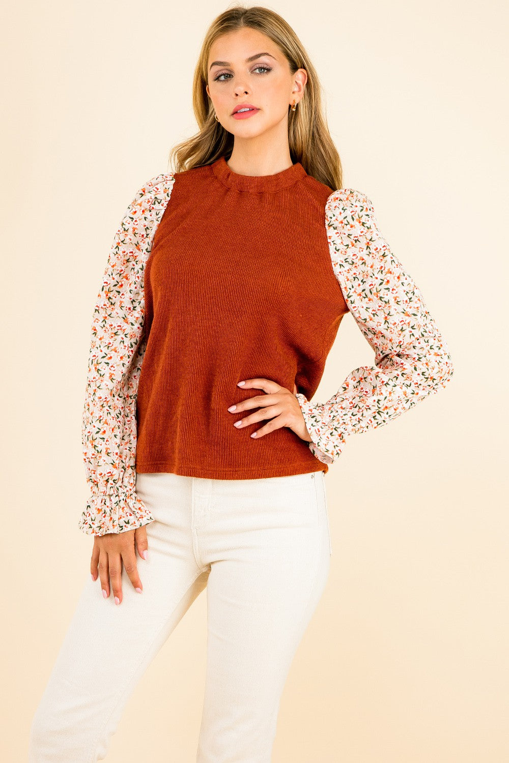 THML Flower Sleeve Knit Top