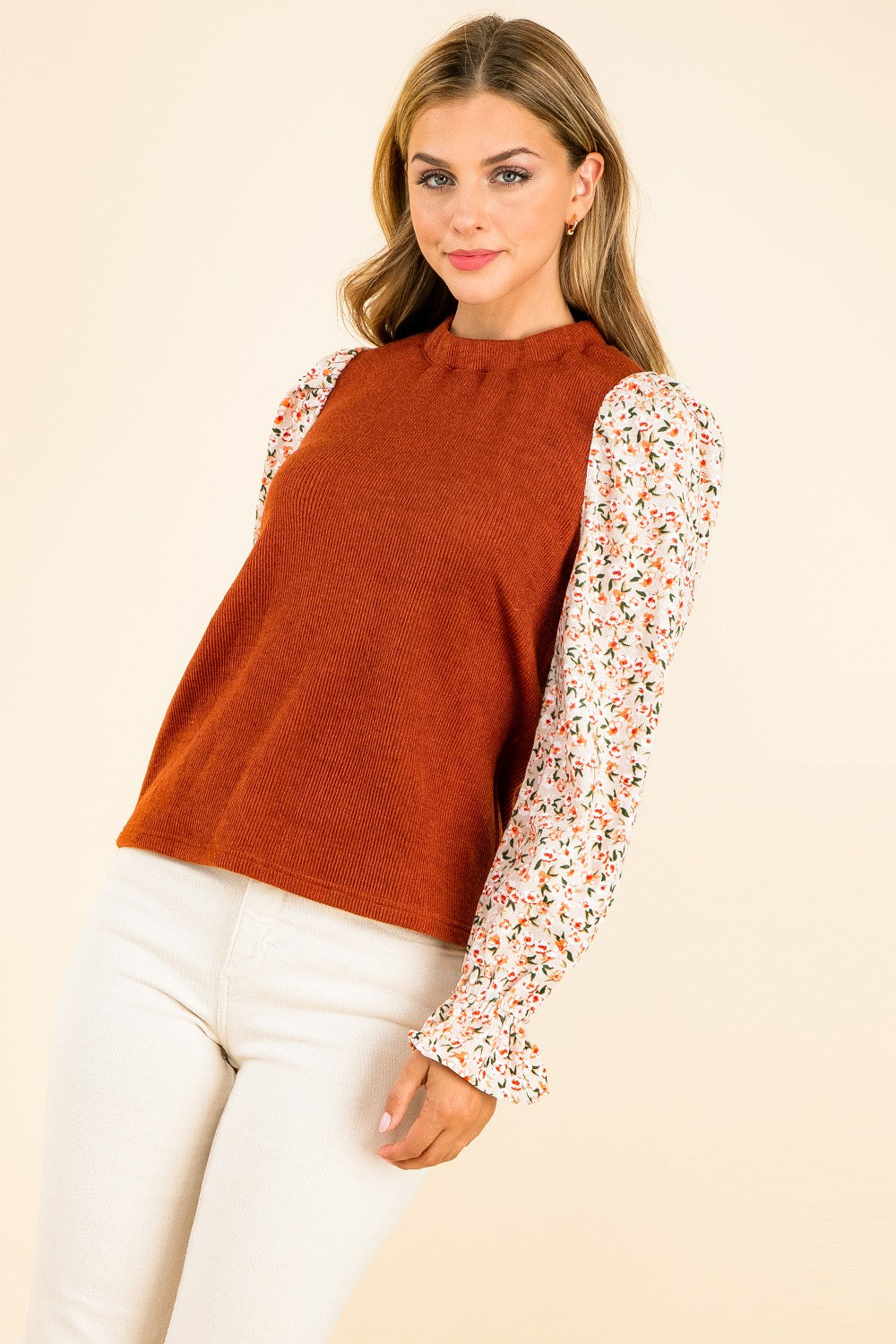 THML Flower Sleeve Knit Top