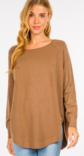 Dreamers Scoop Hem Pullover Sweater - Heathered Chai